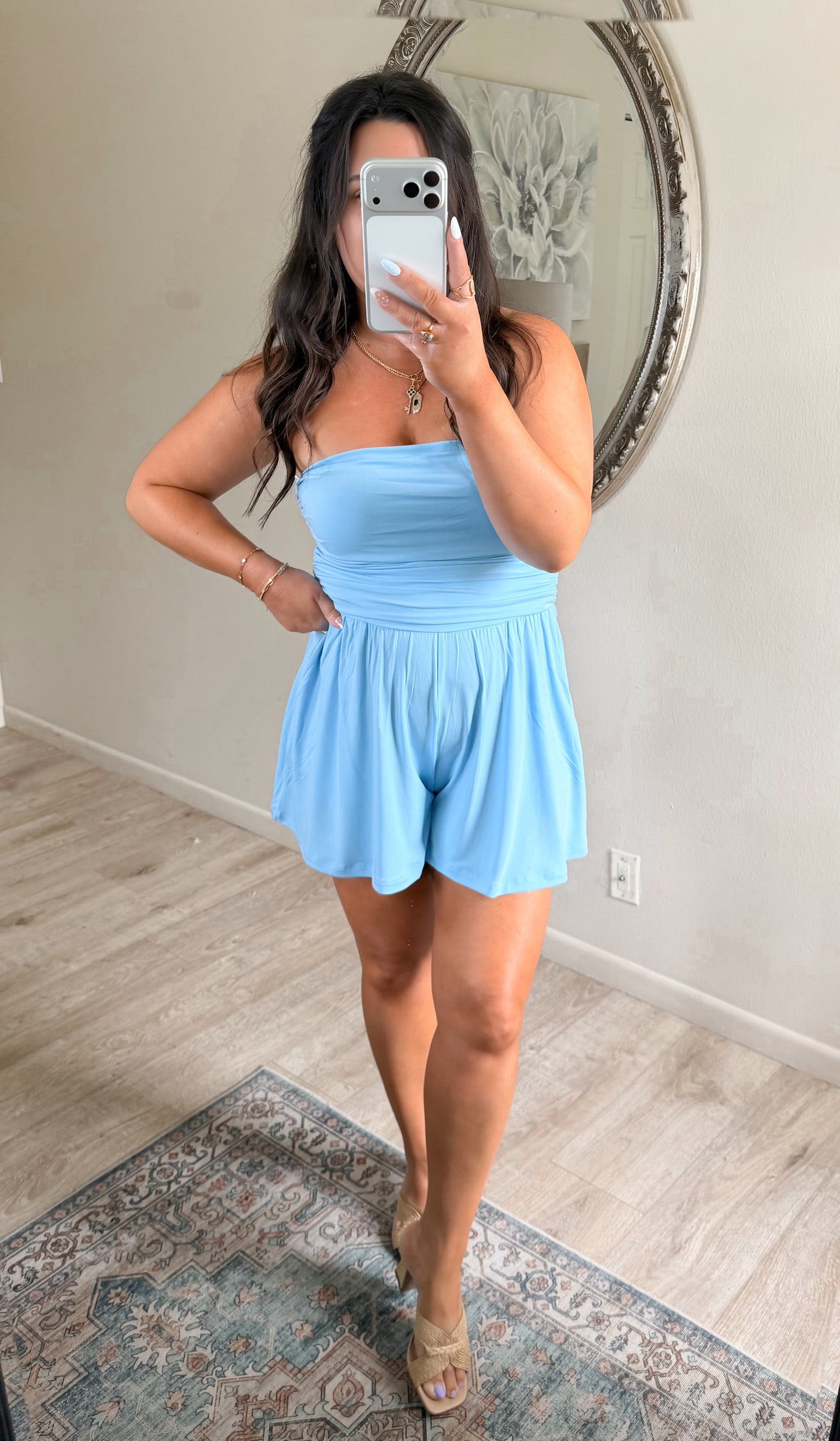 On the Go Romper 2.0 in Powder Blue
