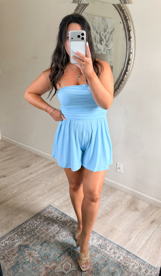 On the Go Romper 2.0 in Powder Blue