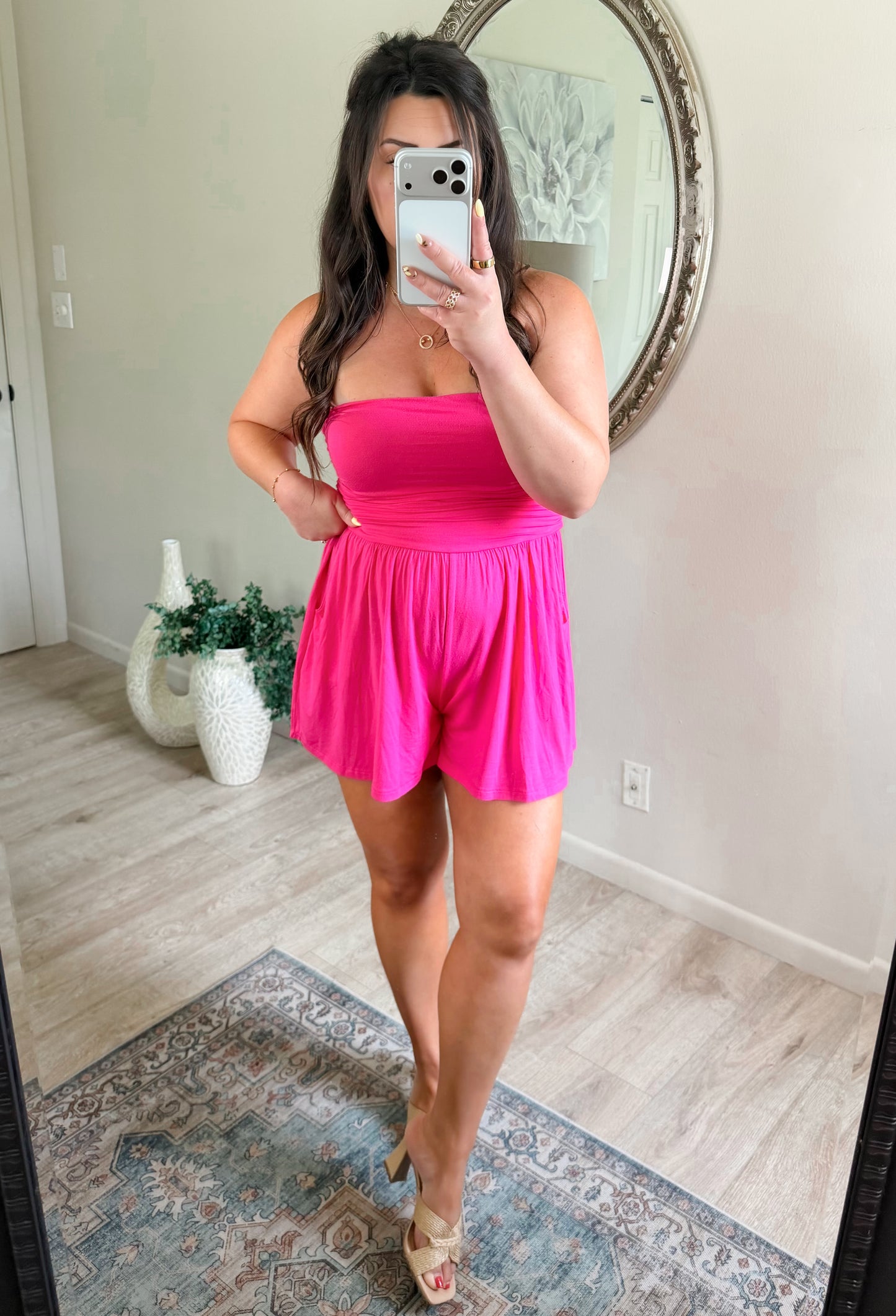 On The Go Romper in Hot Pink