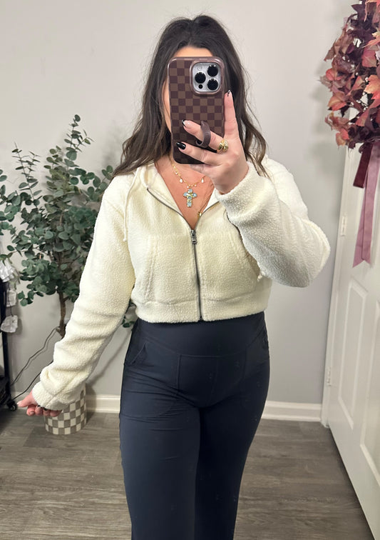 Powder Puff Zip Up in Cream