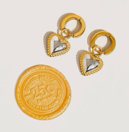 Two Tone Heart Huggies