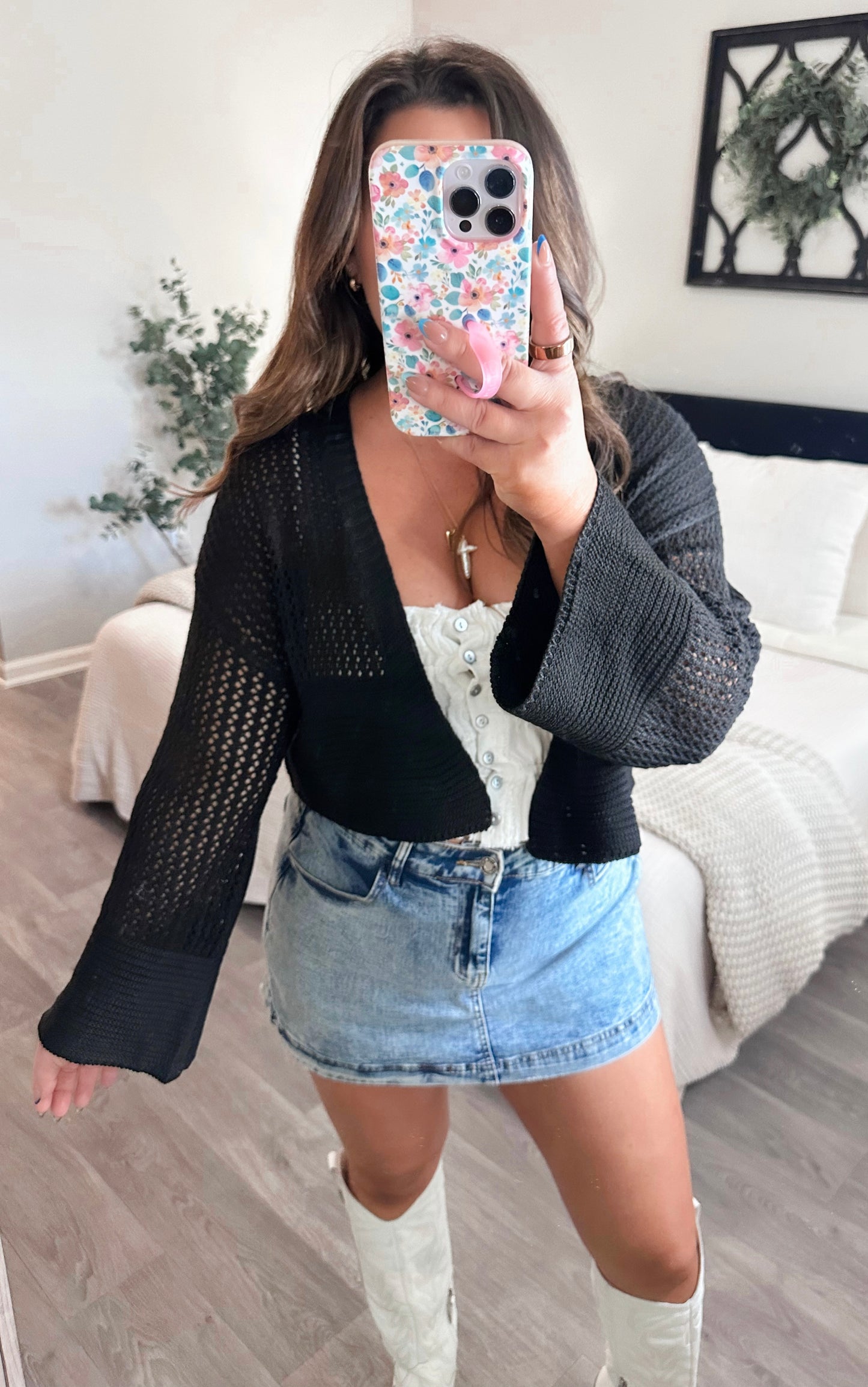 Coastal Knit Cardi in Midnight Black