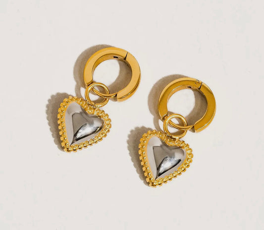 Two Tone Heart Huggies