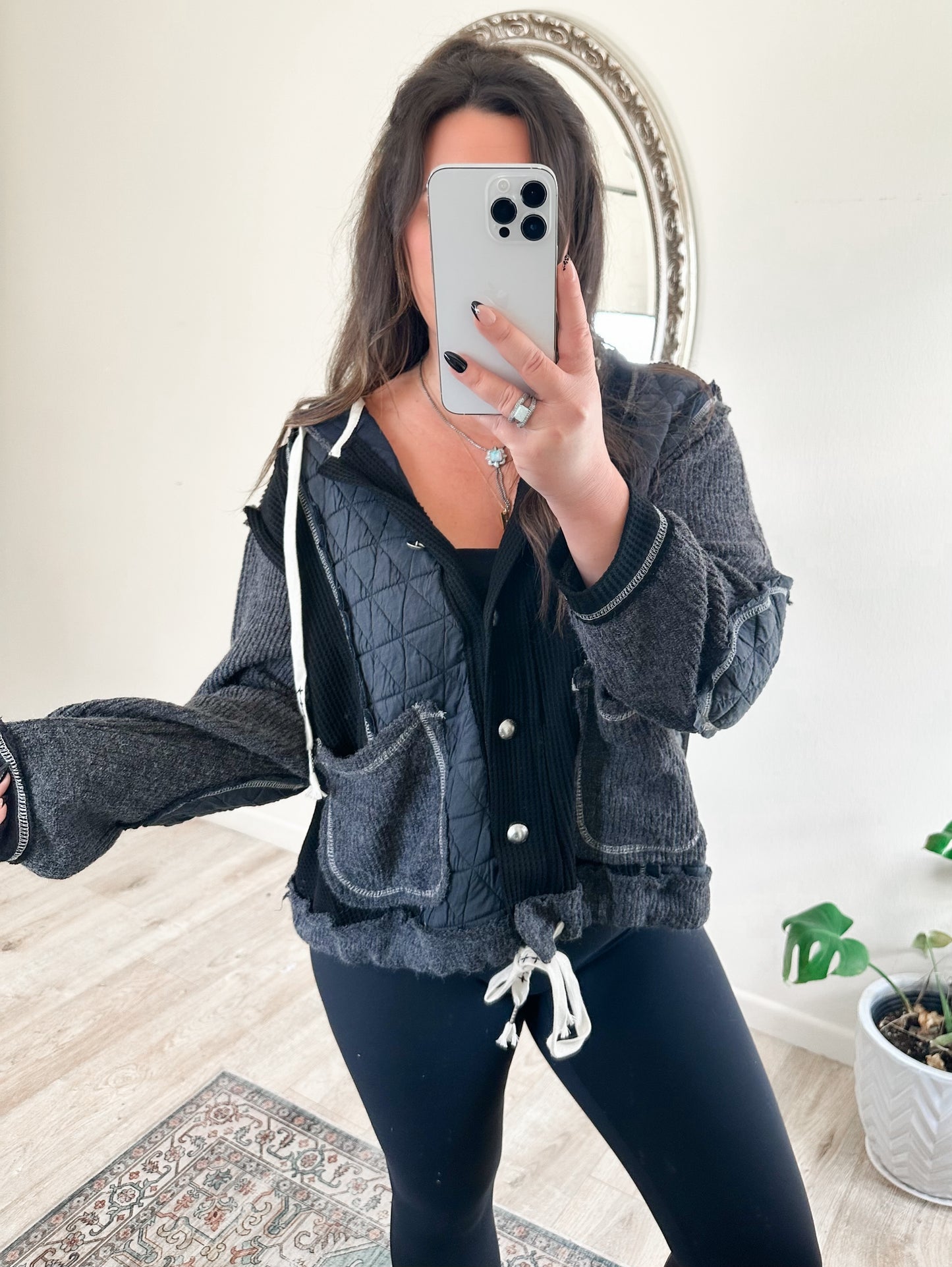 Quinn Quilted Jacket in Black Charcoal