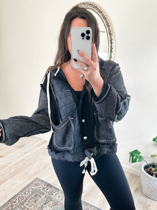 Quinn Quilted Jacket in Black Charcoal