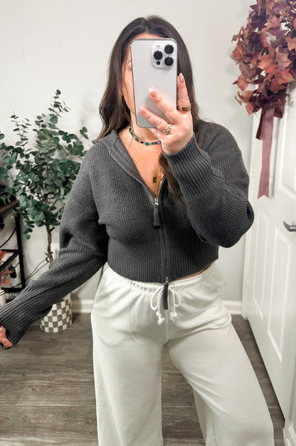 Nautical Charm Zip Up in Charcoal Grey