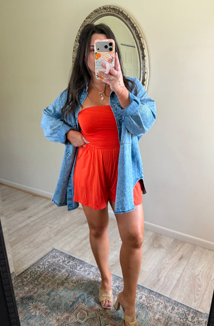 On The Go Romper in Bright Orange