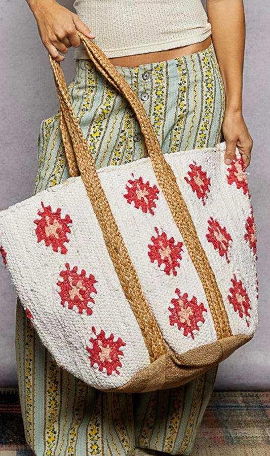 Large Beach Totes Red Pattern