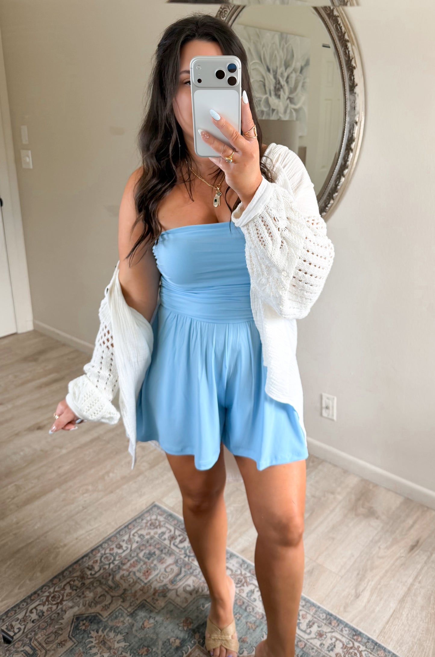 On the Go Romper 2.0 in Powder Blue