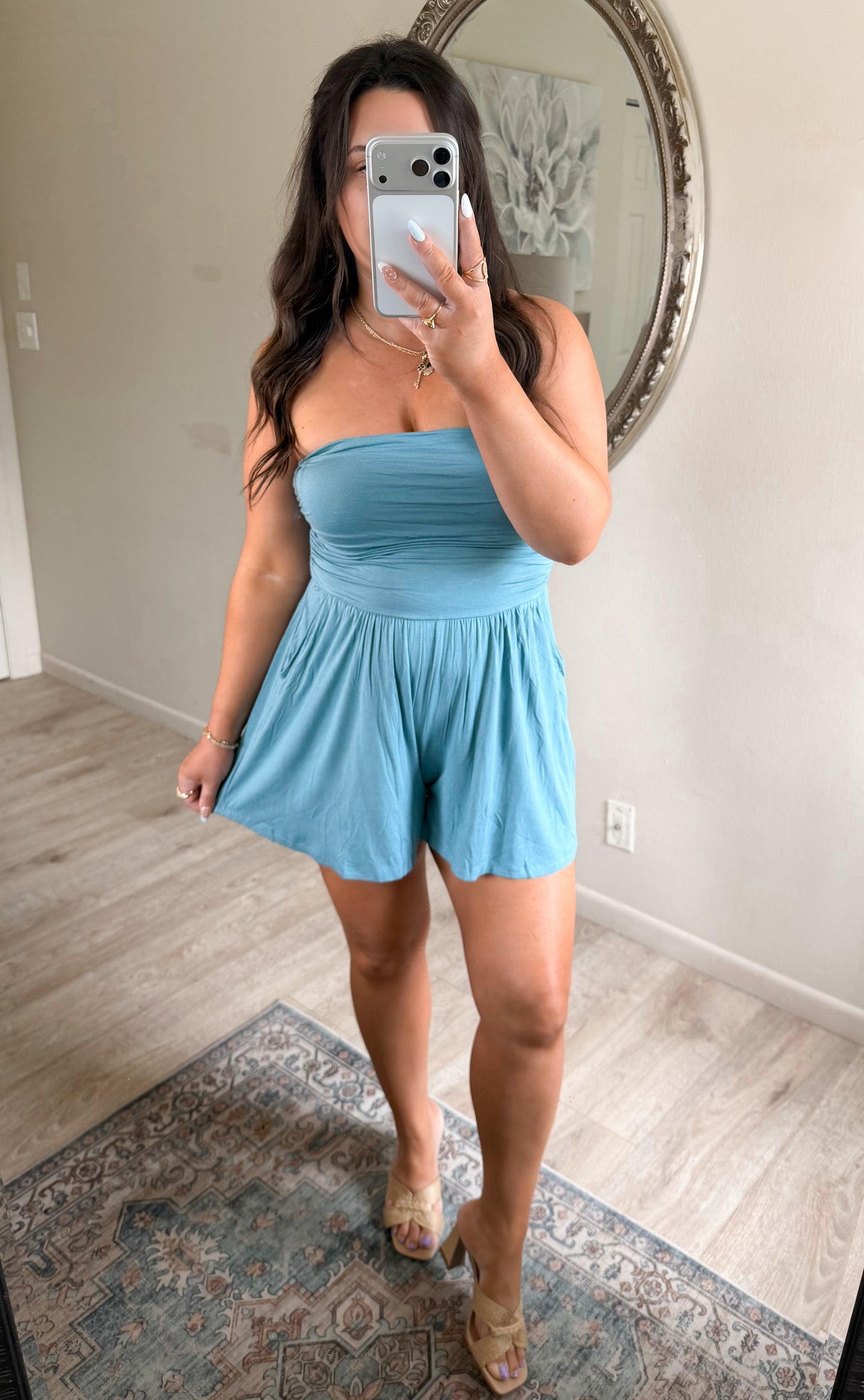 On The Go Romper in Dusty Teal