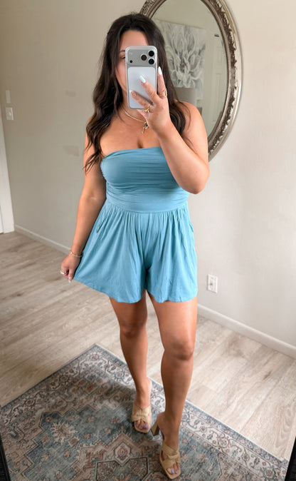 On The Go Romper in Dusty Teal