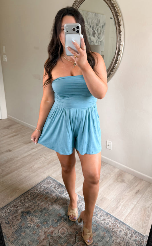 On The Go Romper in Dusty Teal