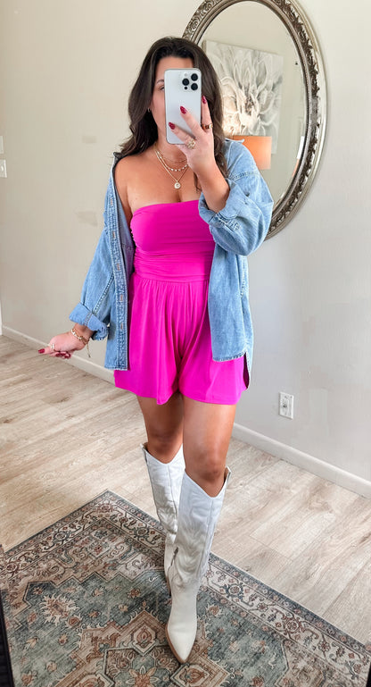 On the Go Romper 2.0 in Bright Magenta