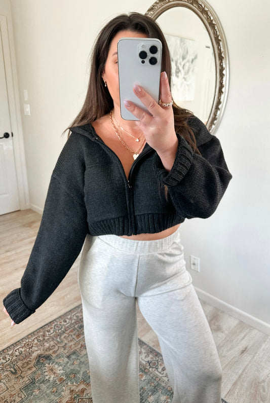 Cozy Mornings Zip-Up in Black