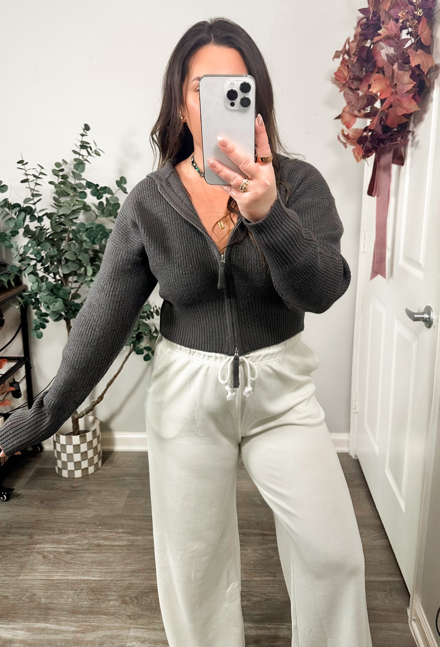 Nautical Charm Zip Up in Charcoal Grey